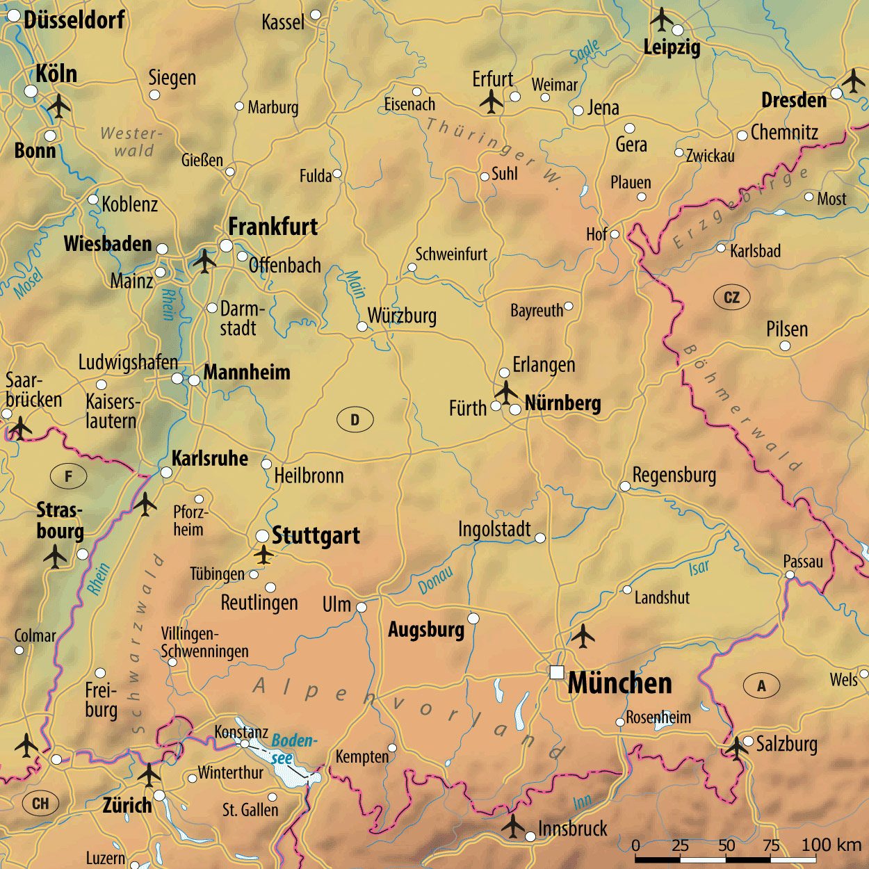 Übersichtskarte Süddeutschland