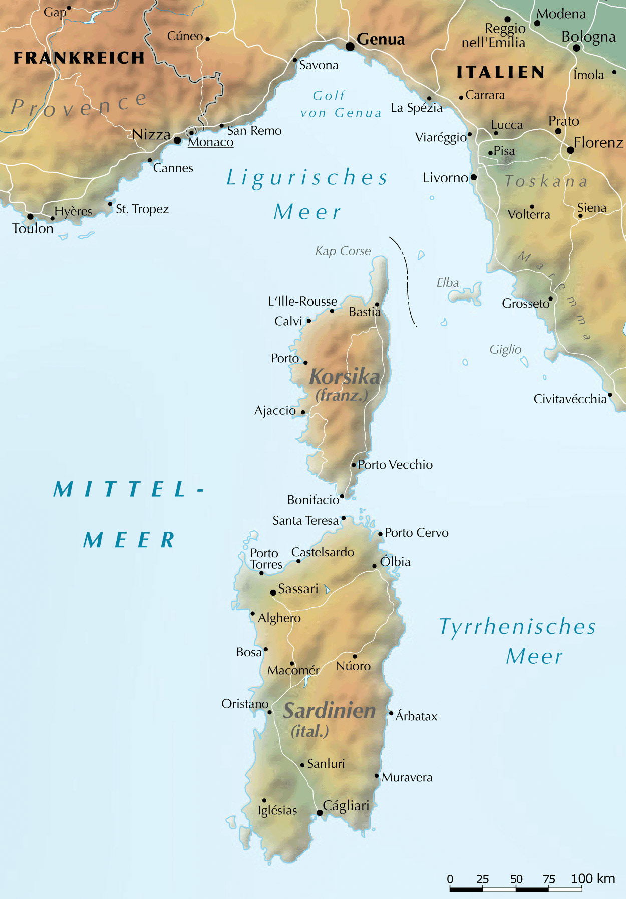 Übersichtskarte Sardinien & Korsika