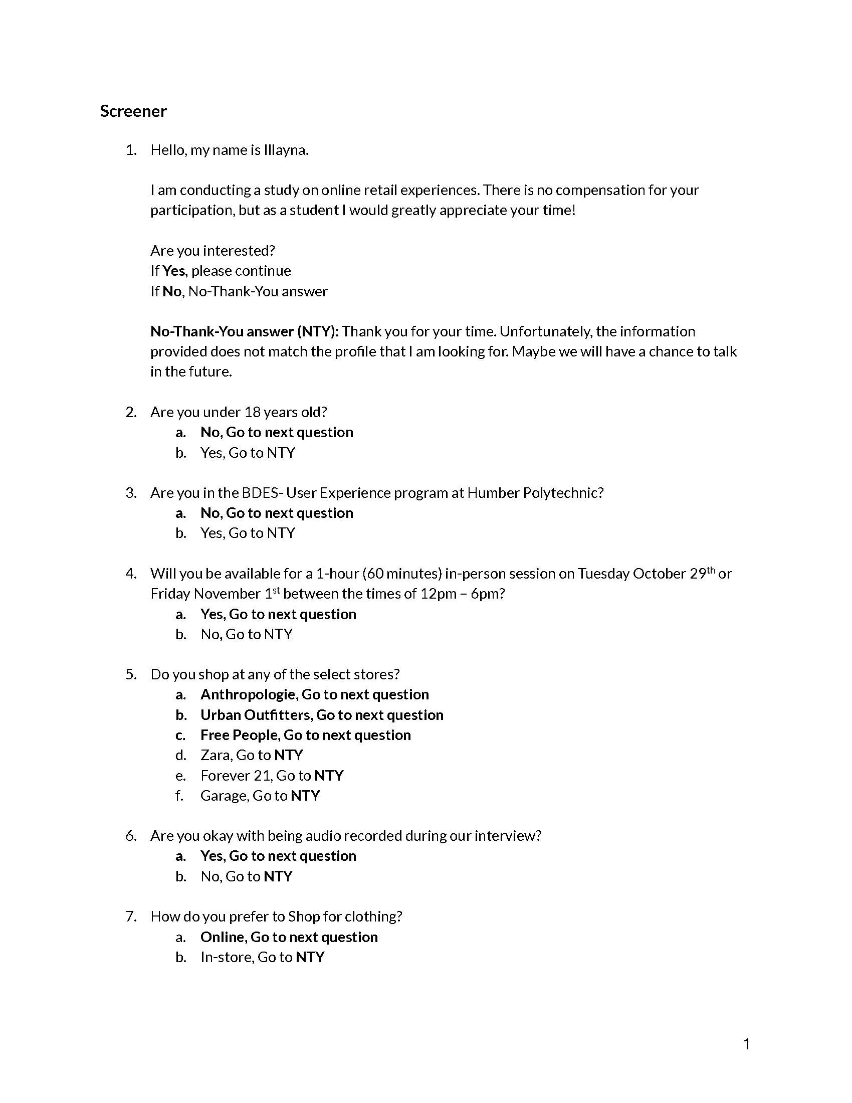 Screener questions