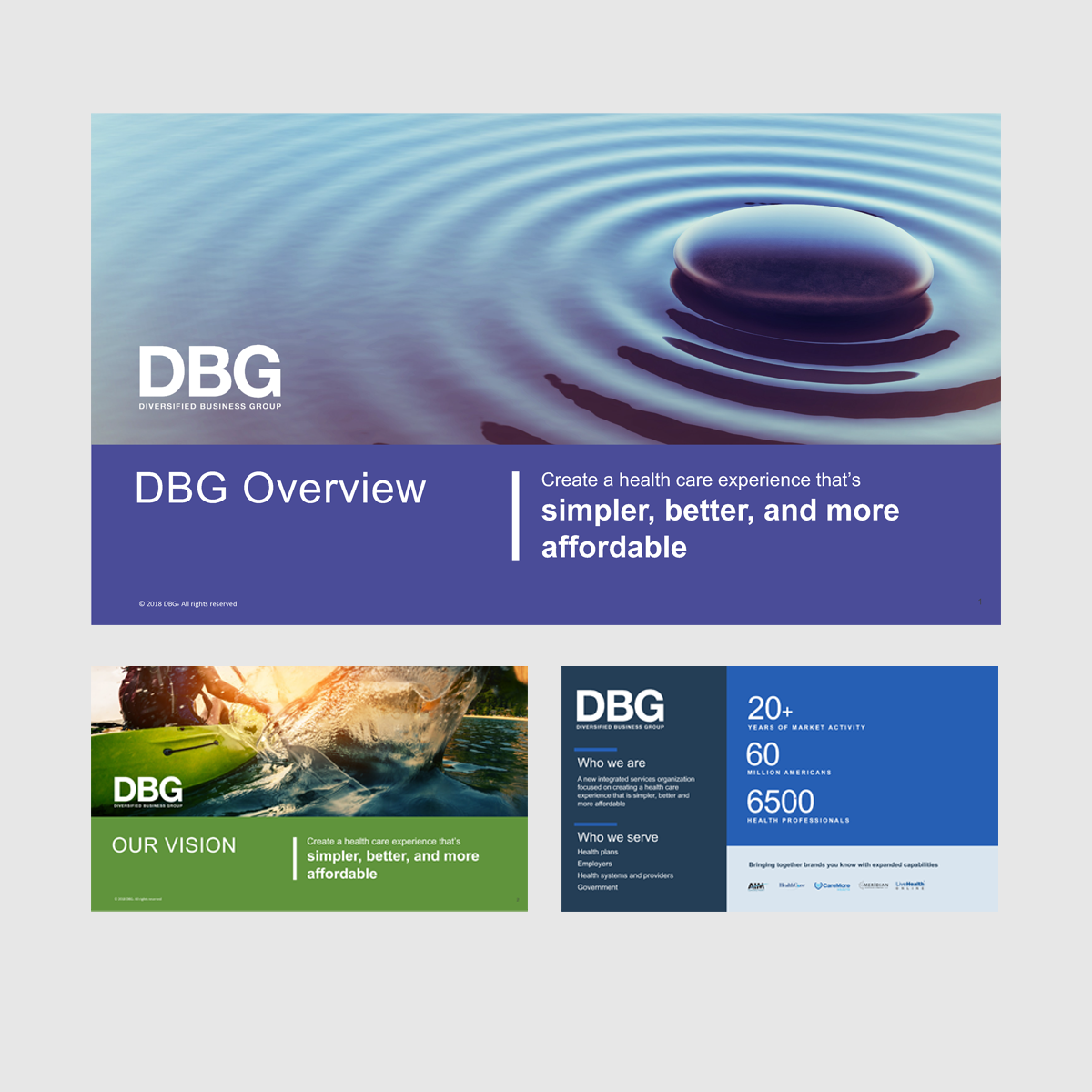 DBG Interim brand deck: In charge of coming up with initial design of the DBG overview presentation using bold color scheme for impact