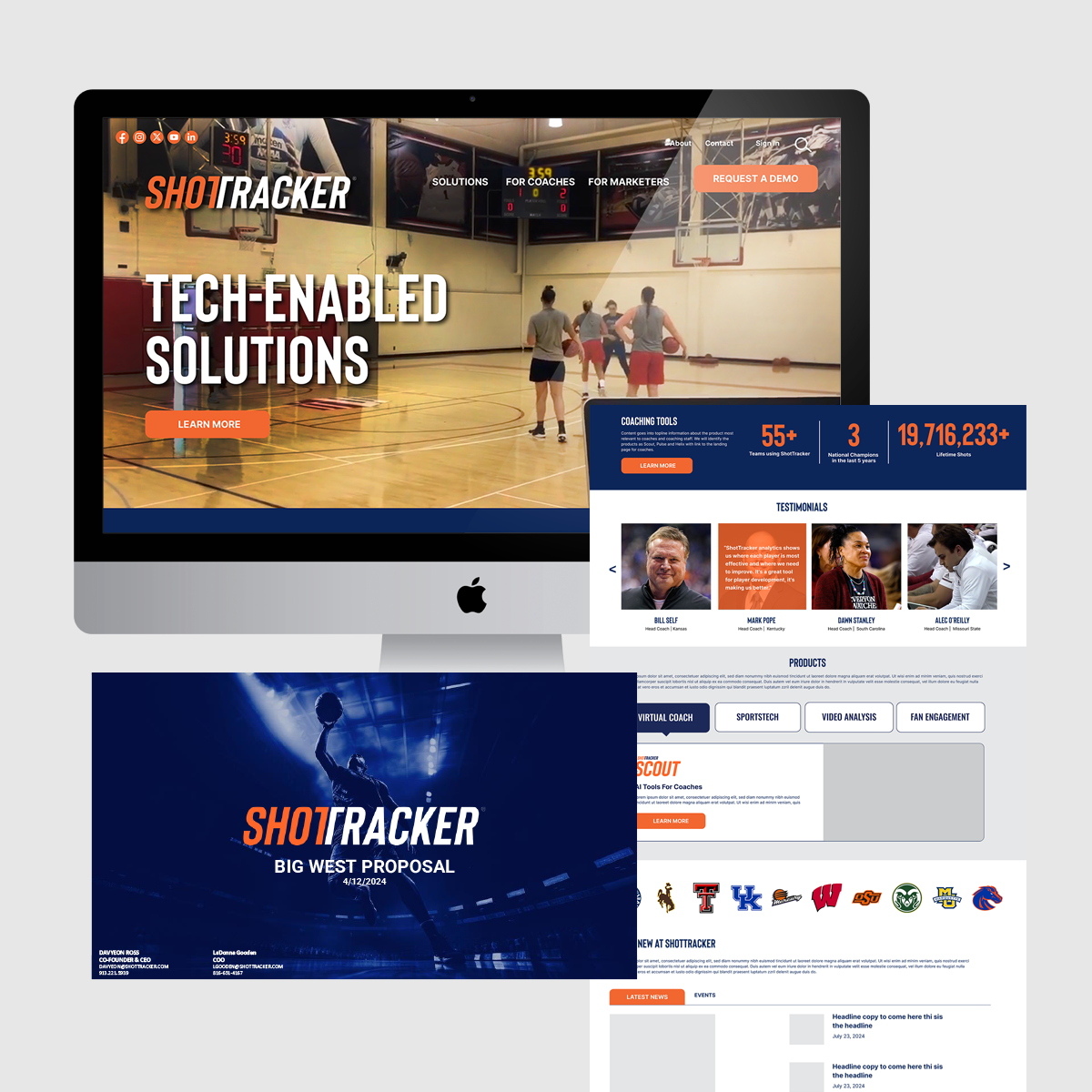 Collaborating with Design Manager I Led the design and art direction for the ShotTracker website and presentation, immersing myself in the world of AI-driven tools that enhance team performance and fan engagement.