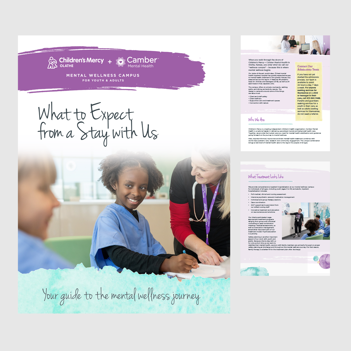 Collaborated with an Onspire writer to design and develop a "What to Expect" booklet and all other elements of a digital toolkit created for a groundbreaking partnership between Children's Mercy and Camber Mental Health.