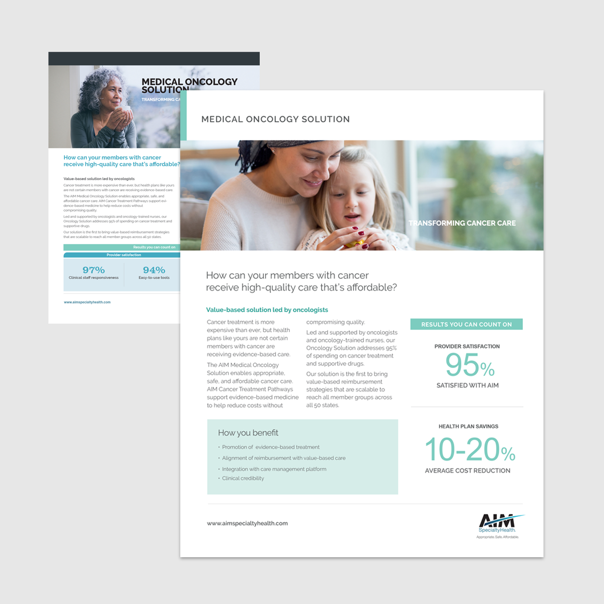 Redesigned the entire suite of AIM Solution Sellsheets. The project focused on streamlining content and modernizing the design to create a more digestible and cohesive family of assets.