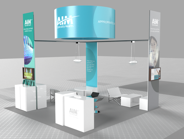 Conceptualized and directed the 3D rendering of the AIM booth schematic. Collaborated with a fellow designer to bring the spatial vision to life, ensuring the final rendering precisely captured our design intent.