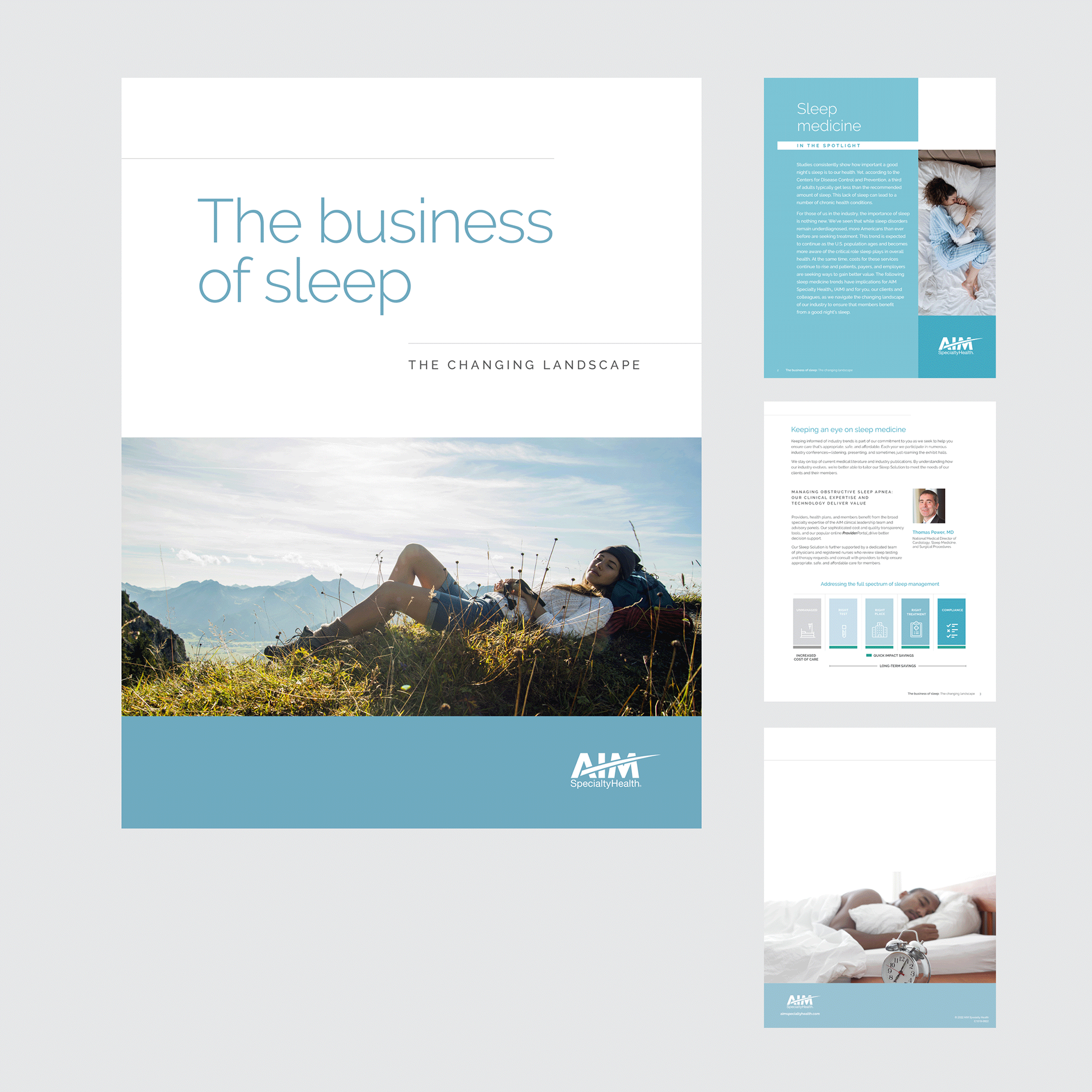 Designed the Sleep Solution for AIM Thought Leadership Brochure, overseeing layout, graphics, iconography, and photography selection.
