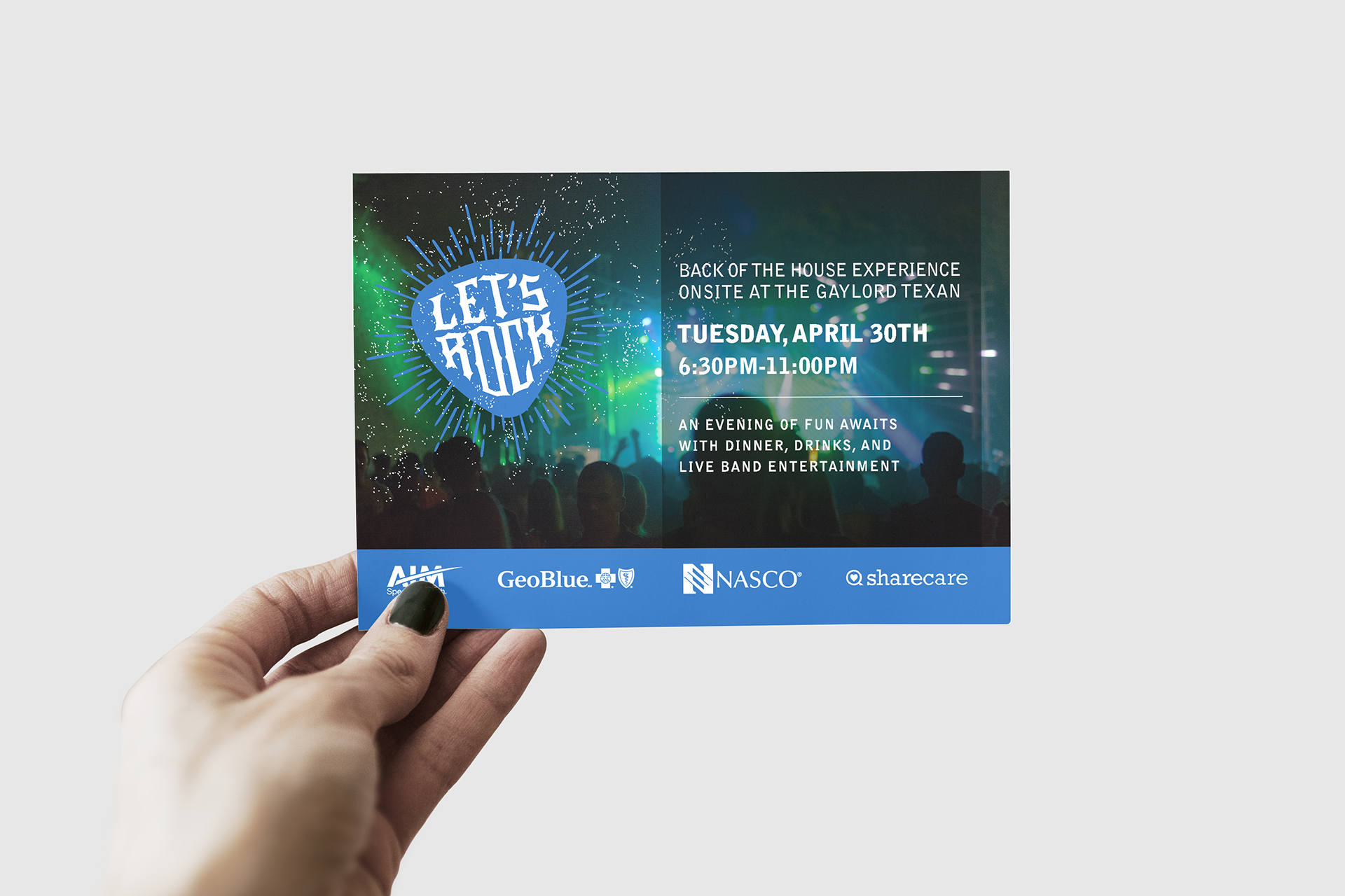 Crafted a dynamic postcard for the BCBS Summit Event, one of several collateral pieces I designed for this exclusive nighttime healthcare event at the Gaylord Texan.
