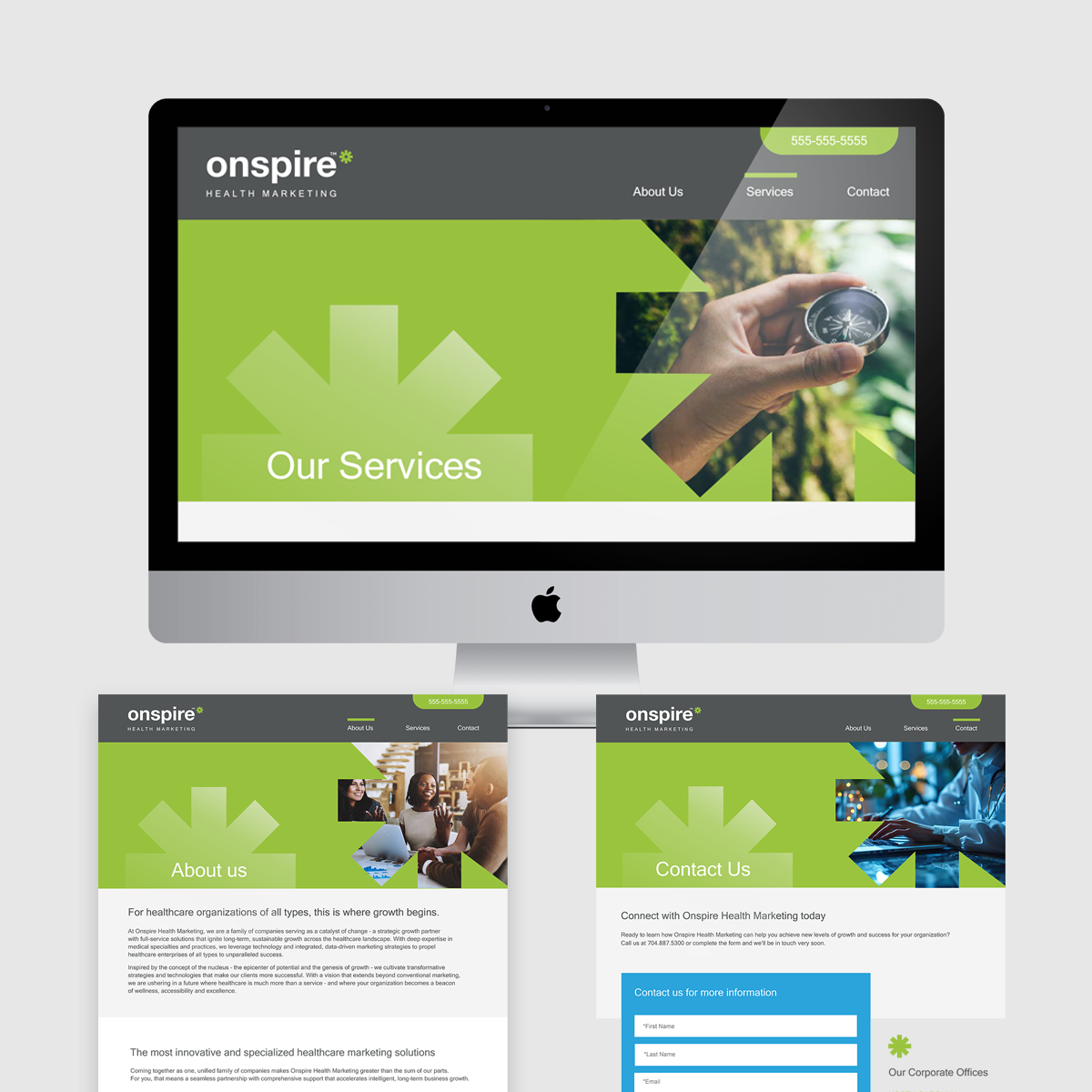 Partnered with the VP of Design/Marketing and the UX team to design and launch the new Onspire Health Marketing Site.