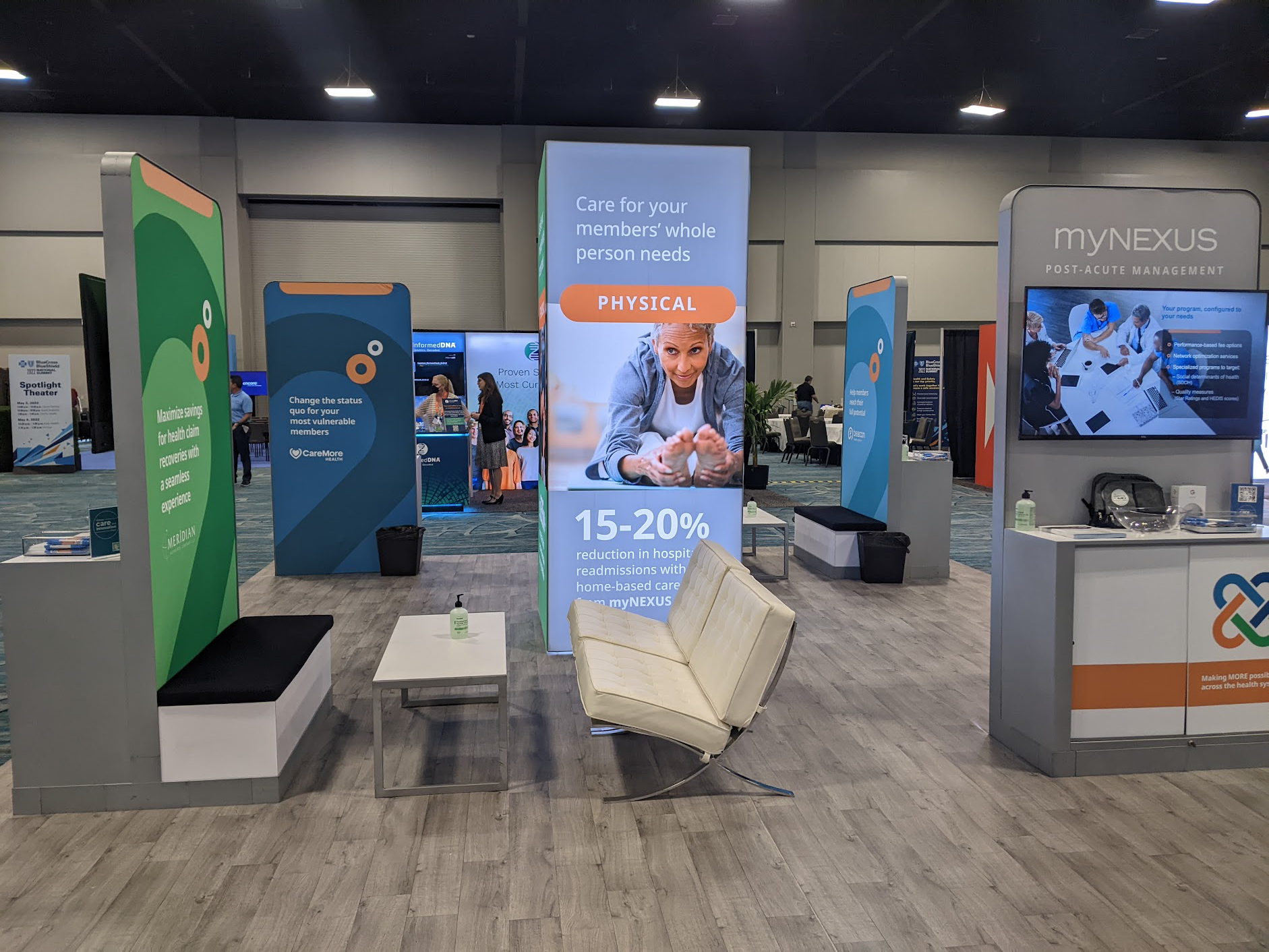 Designed a cohesive family of branded kiosks for the DBG Brand Booth, ensuring each unit effectively showcased one of our brands while maintaining a unified aesthetic under the new interim brand identity.