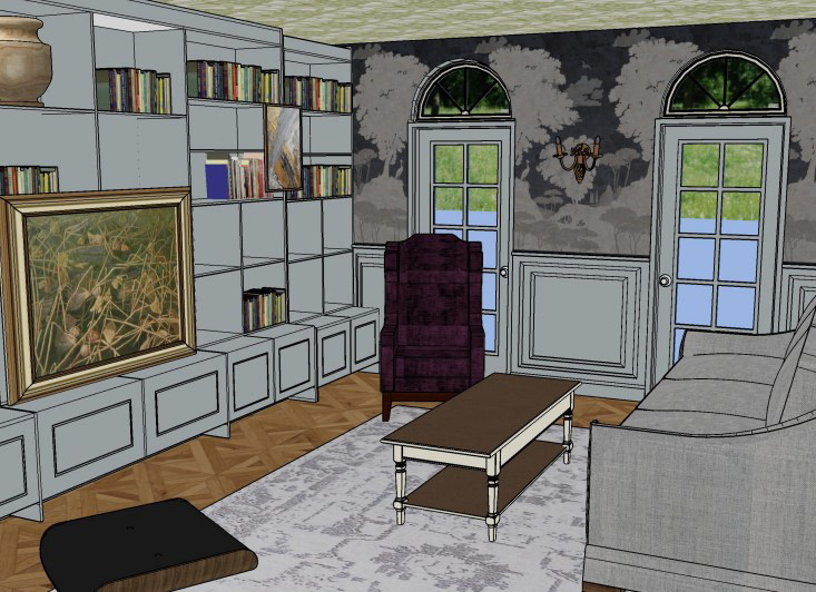FAMILY ROOM WITH CUSTOM BOOKSHELF
