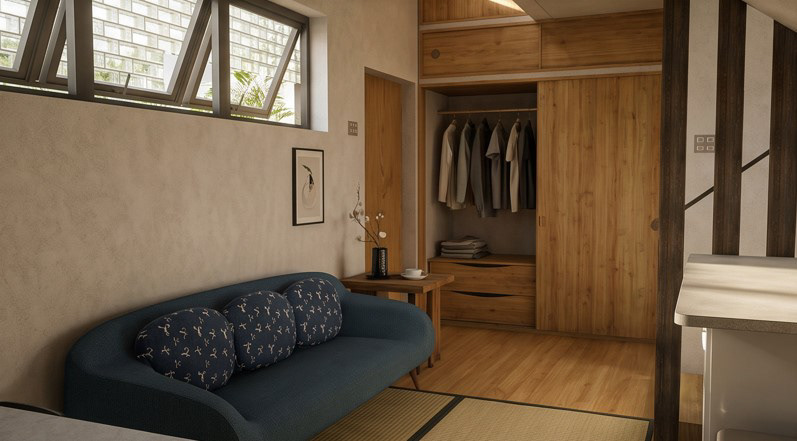 Entry with built-in storage and Main Living Area