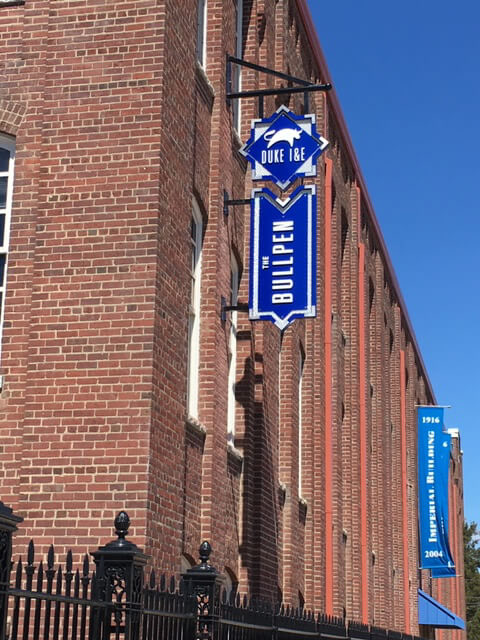 Duke I&E / The Bullpen illuminated hanging sign • Durham, NC