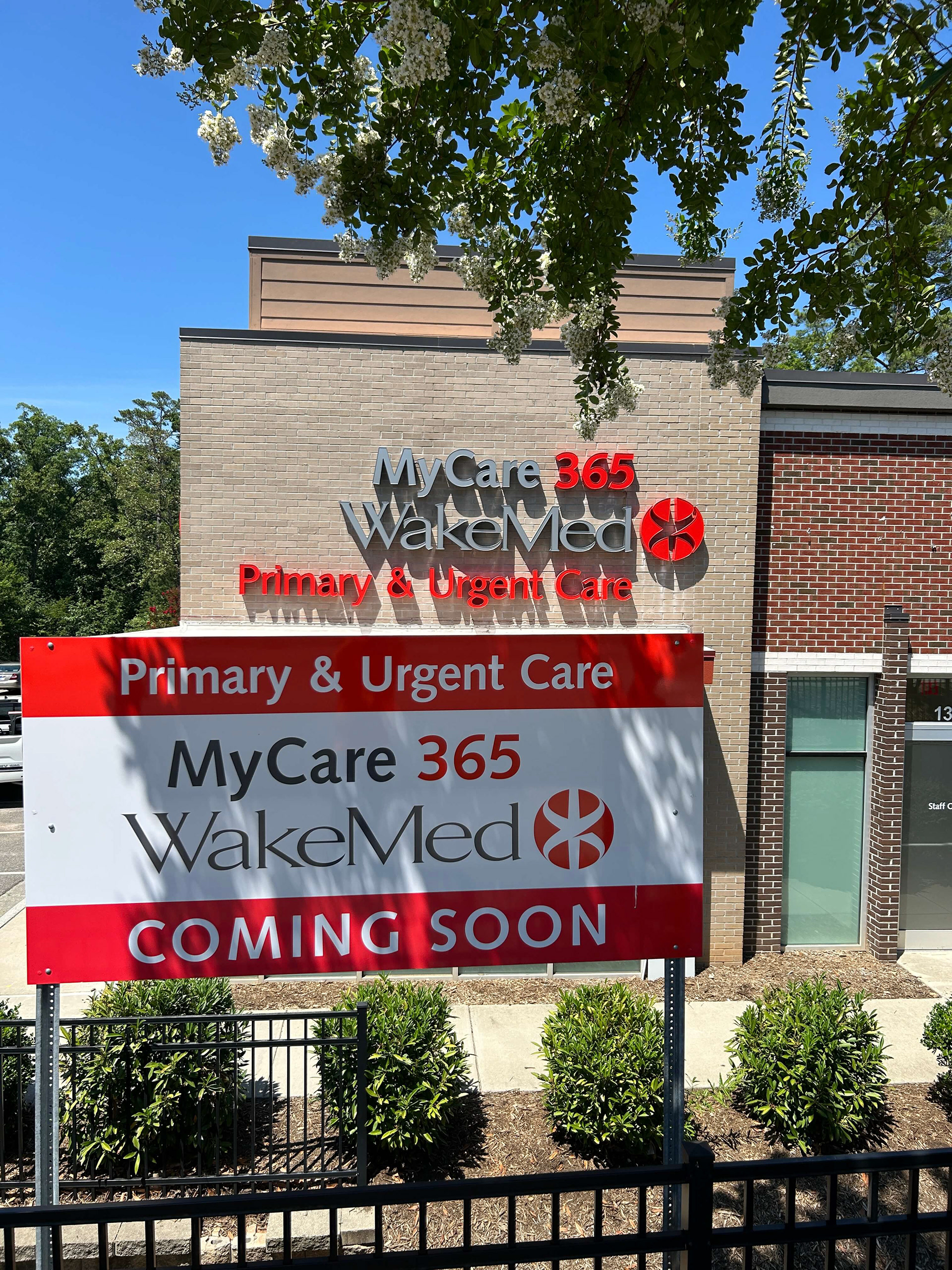 Fabricated aluminum channel logo (illuminated) and temporary "Coming Soon" ACM post and panel sign • 9648 Chapel Hill Rd, Morrisville, NC