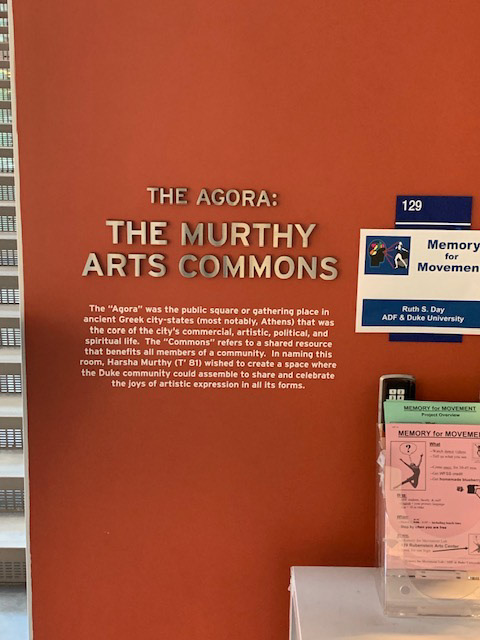 The Murthy Arts Commons wall text (brushed aluminum and white vinyl) • Rubenstein Arts Center @ Duke University • Durham, NC