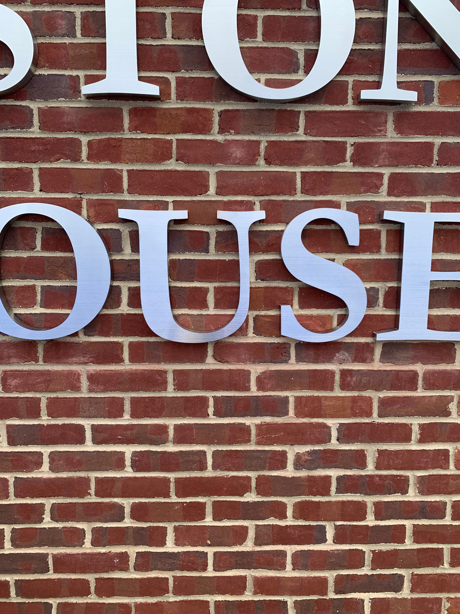 Duke Field Hockey • Jim Sabiston Fieldhouse exterior letters (brushed stainless steel, closeup)
