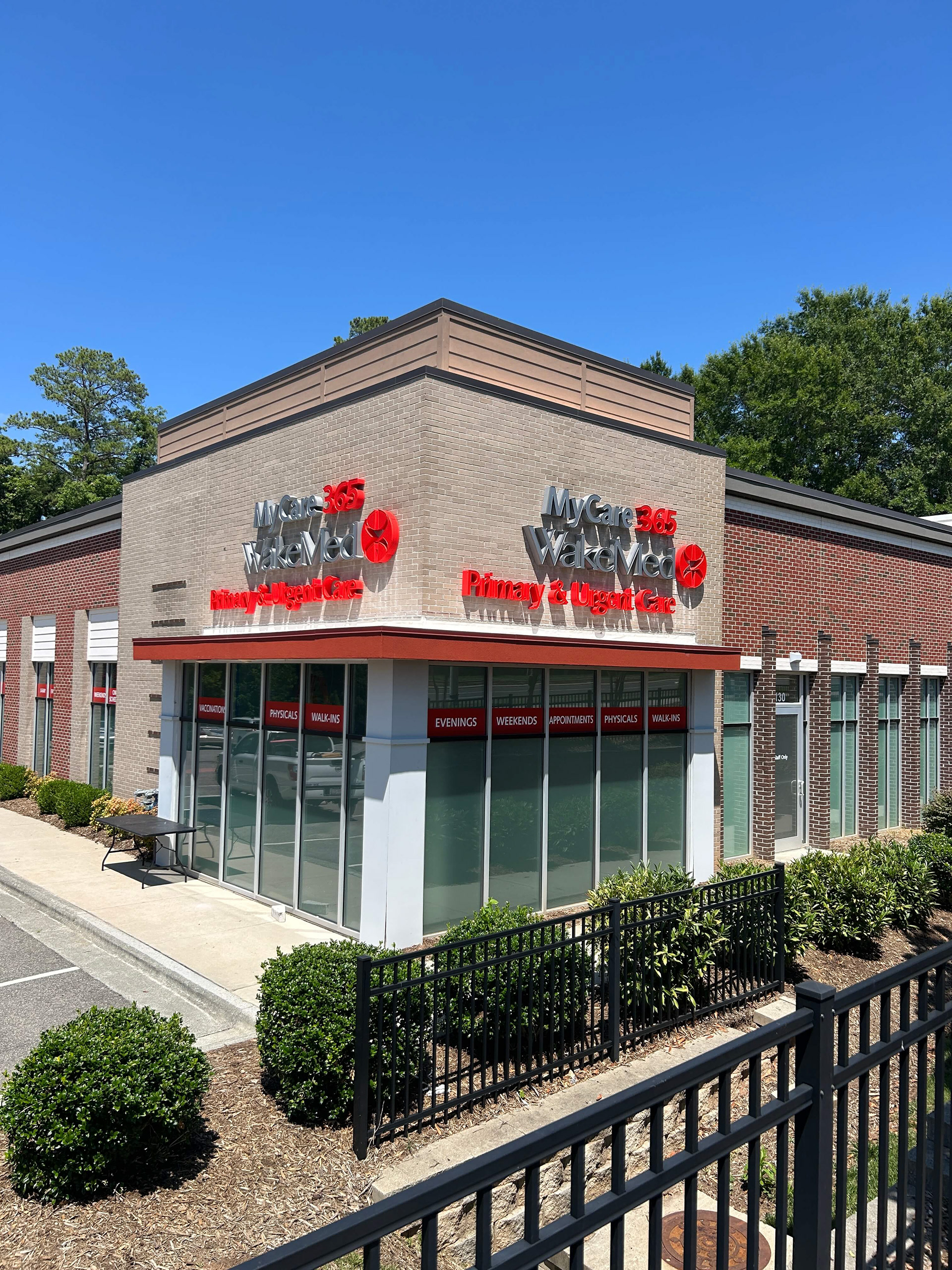 Fabricated aluminum channel logo (illuminated), vinyl window bands and window privacy film • 9648 Chapel Hill Rd, Morrisville, NC