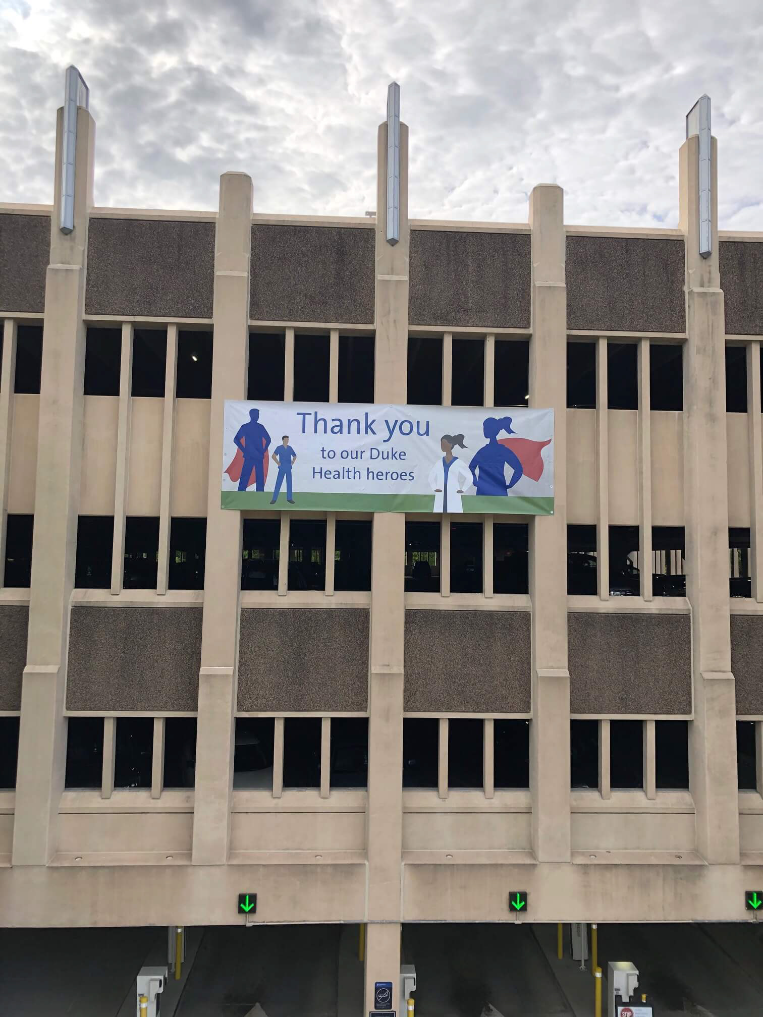 Large format banner on parking garage • Duke University Hospital • Durham, NC