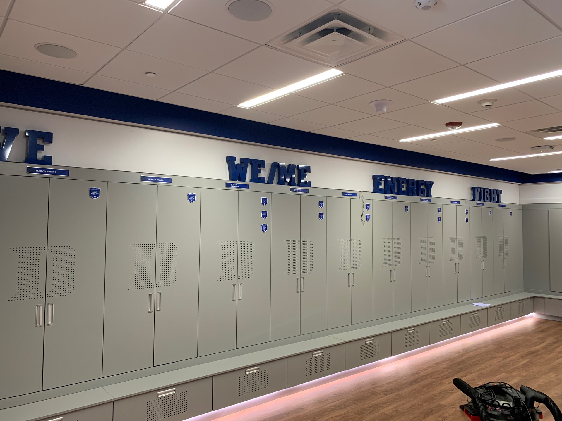 Duke Field Hockey • Players' Locker Room • Acrylic Locker Letters, Player Name Plates and Donor Shields
