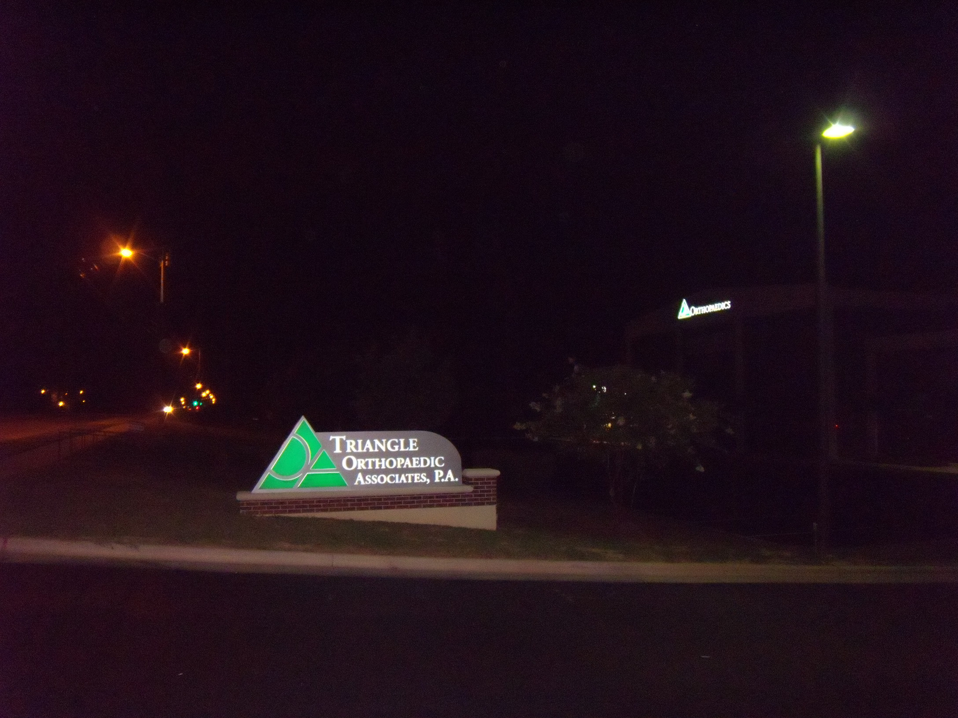 Aluminum and brick monument with internal illumination • Triangle Orthopaedic Associates • Raleigh, NC