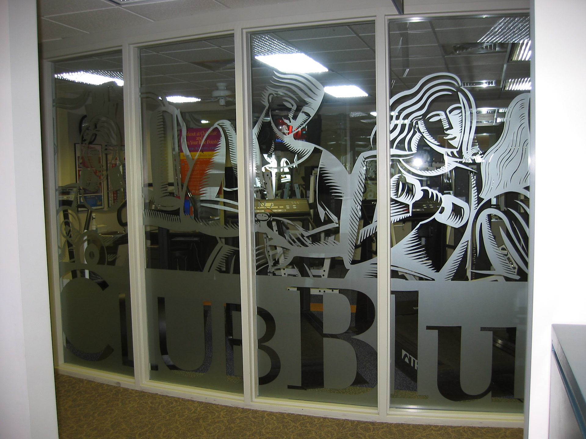 Etched Window Film • Club Blue Fitness Center @ BCBSNC Headquarters