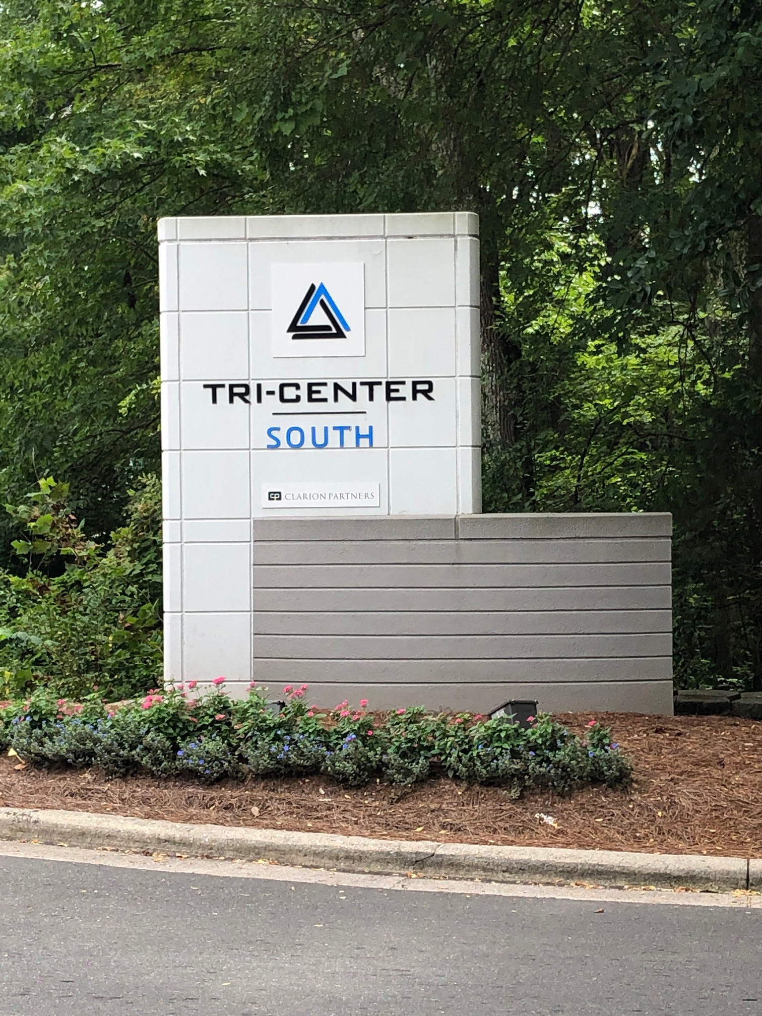 Industrial complex entrance monument with exterior ground lighting • Tri-Center South • Durham, NC