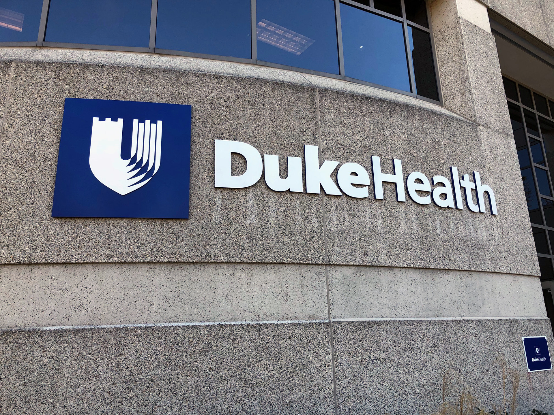Duke Health Exterior Logo (close-up) • Parmer • North Building 14 • Durham, NC