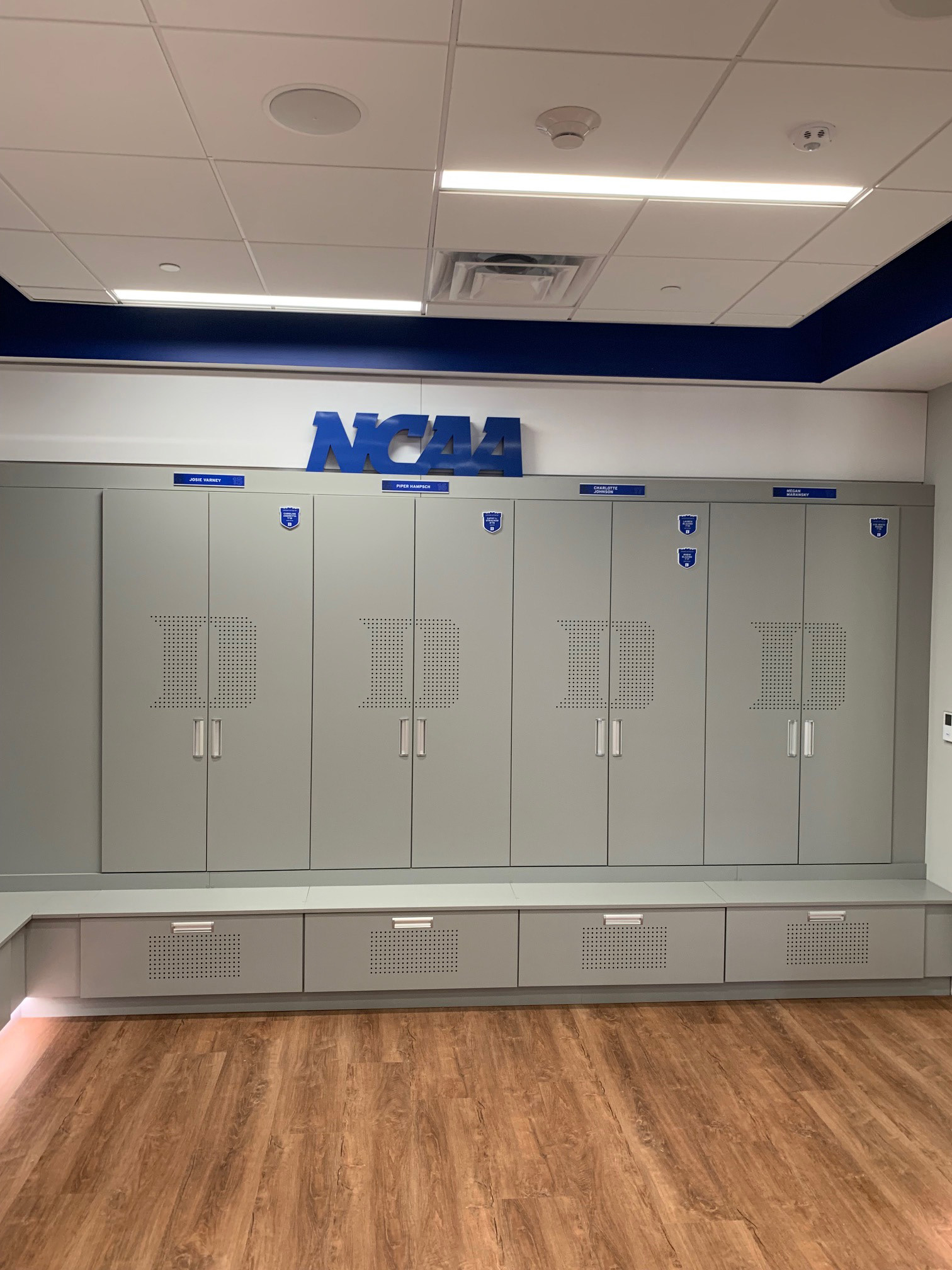 Duke Field Hockey • Players' Locker Room • Acrylic Locker Letters, Player Name Plates and Donor Shields
