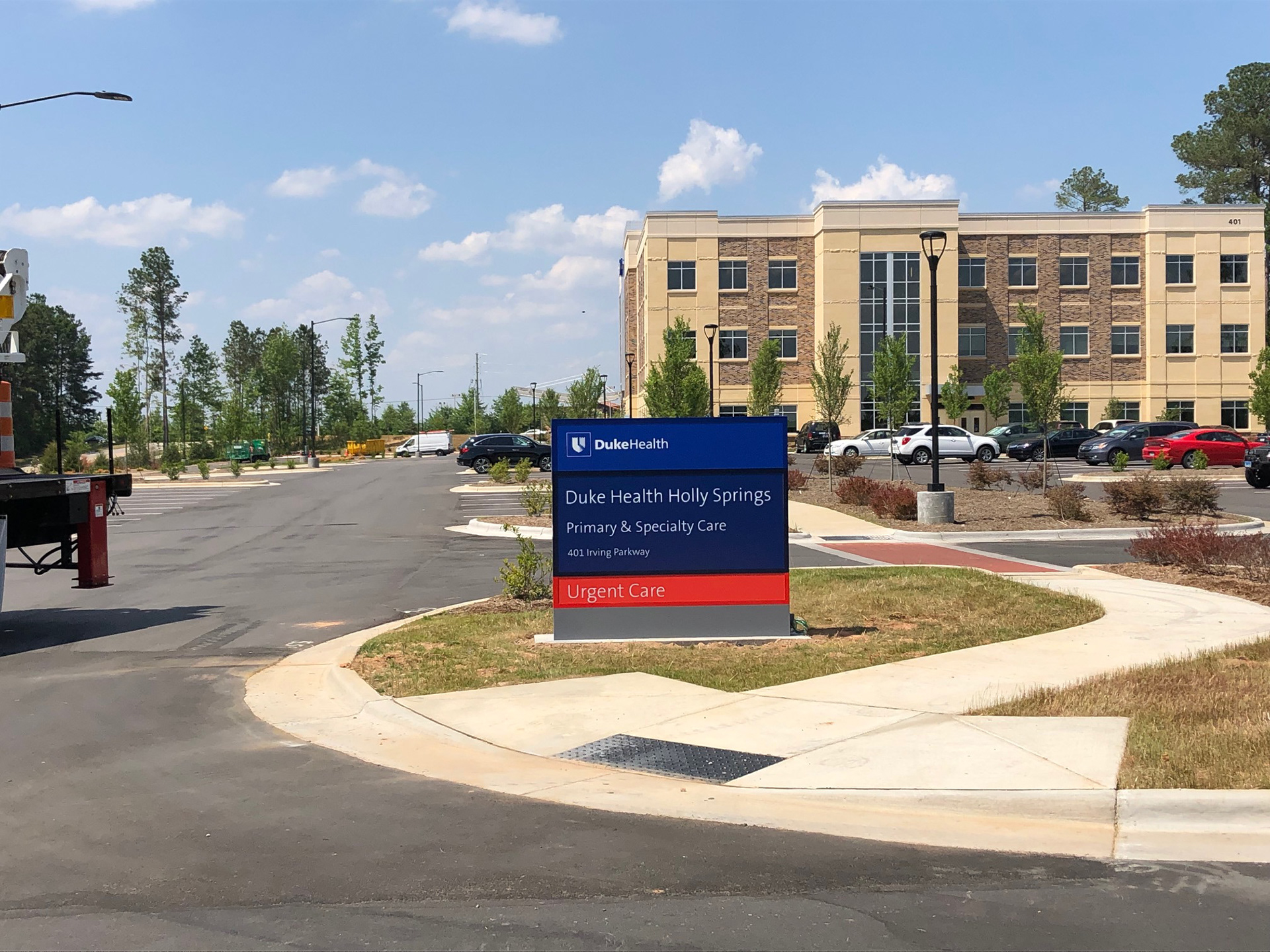 Aluminum monument, internally illuminated with individual tenant panels • Duke Health Holly Springs • 401 Irving Pkwy • Holly Springs, NC