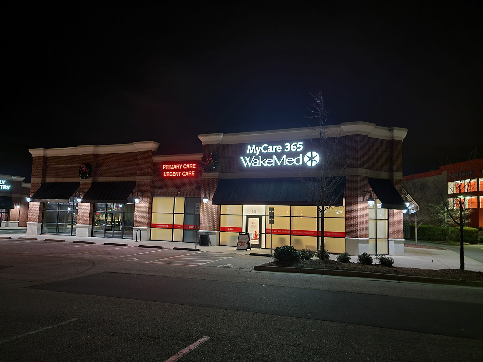 Pan-Formed Aluminum Panels with Channel-Mounted Raceway (Front Elevation) and Channel-Illuminated Logo and Letters • WakeMed MyCare 365 Hope Valley Commons • Durham, NC