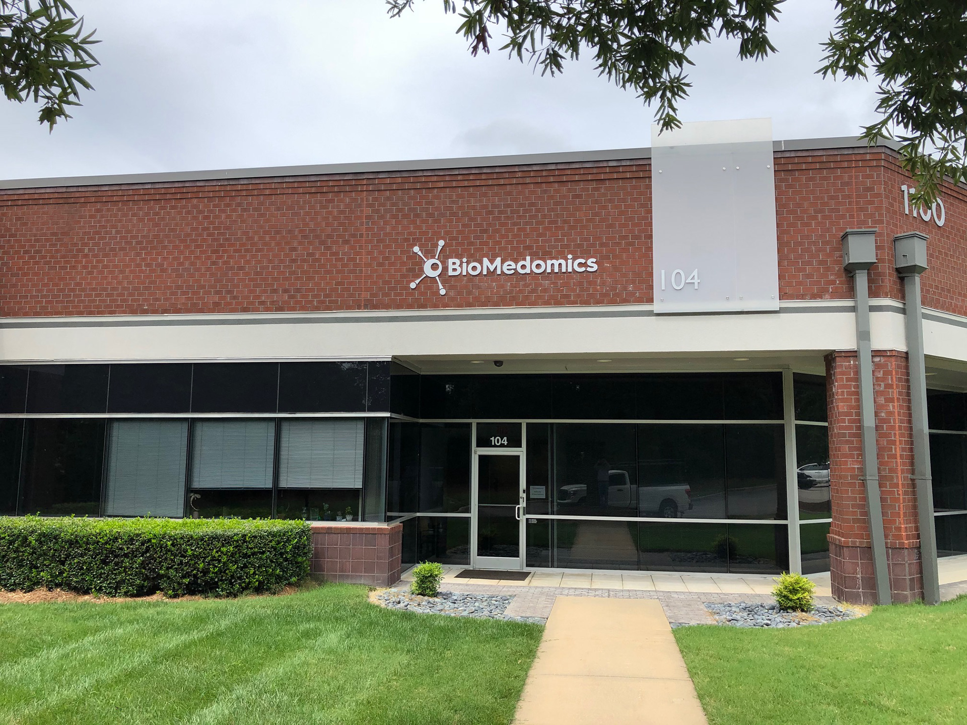 BioMedomics exterior logo • Durham, NC