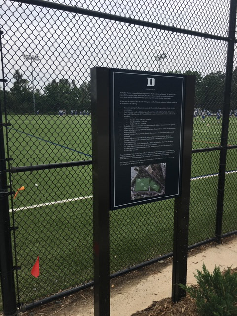 Duke Blue Devils baseball field info sign (post & panel) • Durham, NC