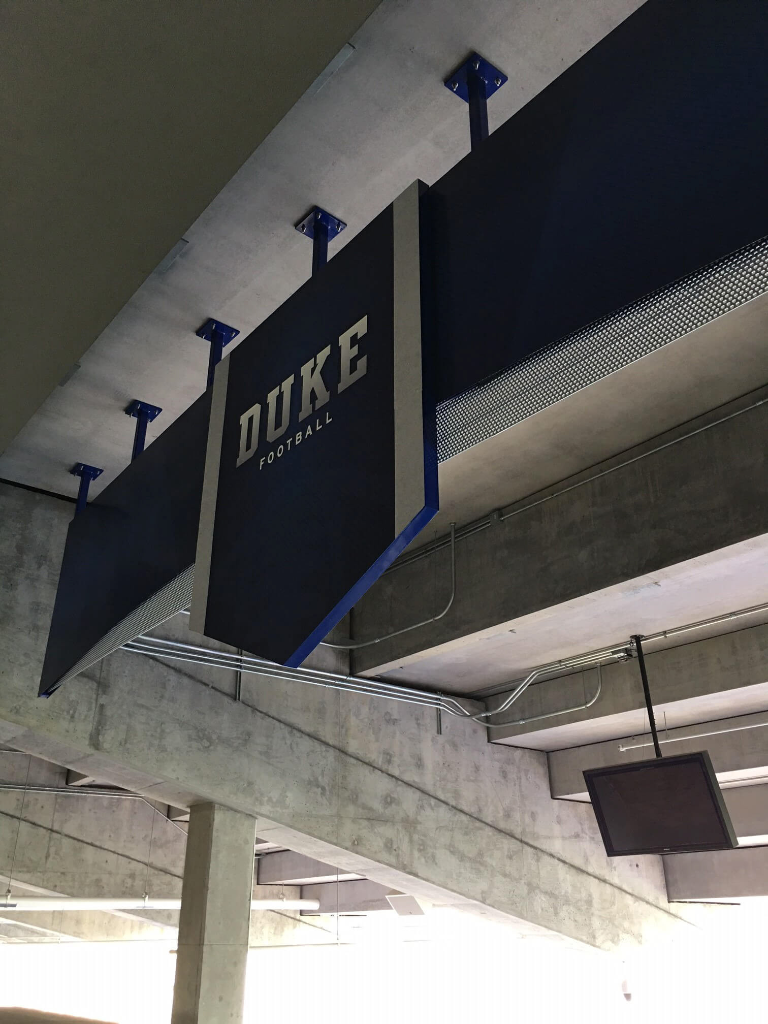Duke Football milled aluminum suspended "banner" • Wallace Wade Stadium • Duke University • Durham, NC