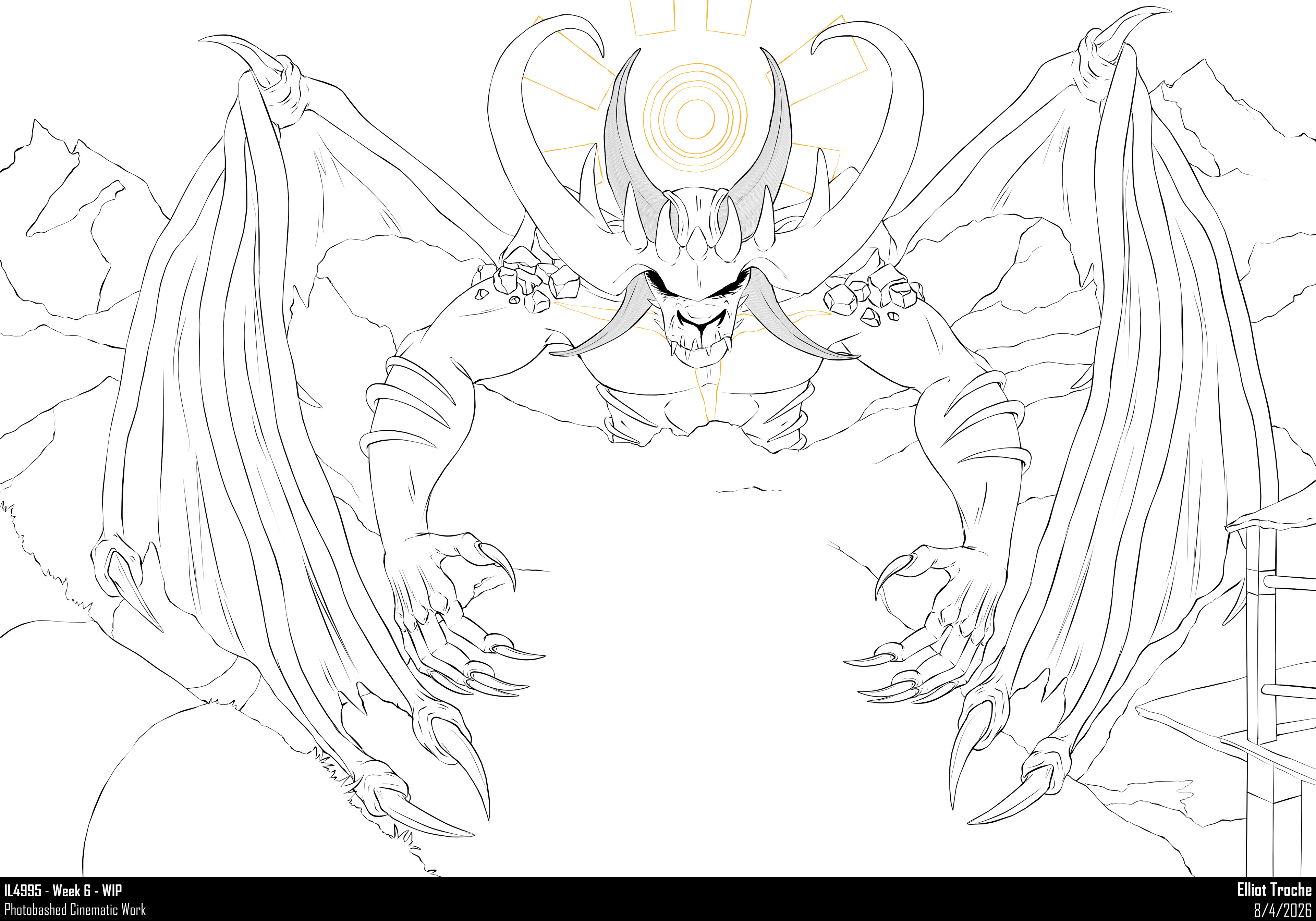 Satan - Photobashed Cinematic Line Drawing