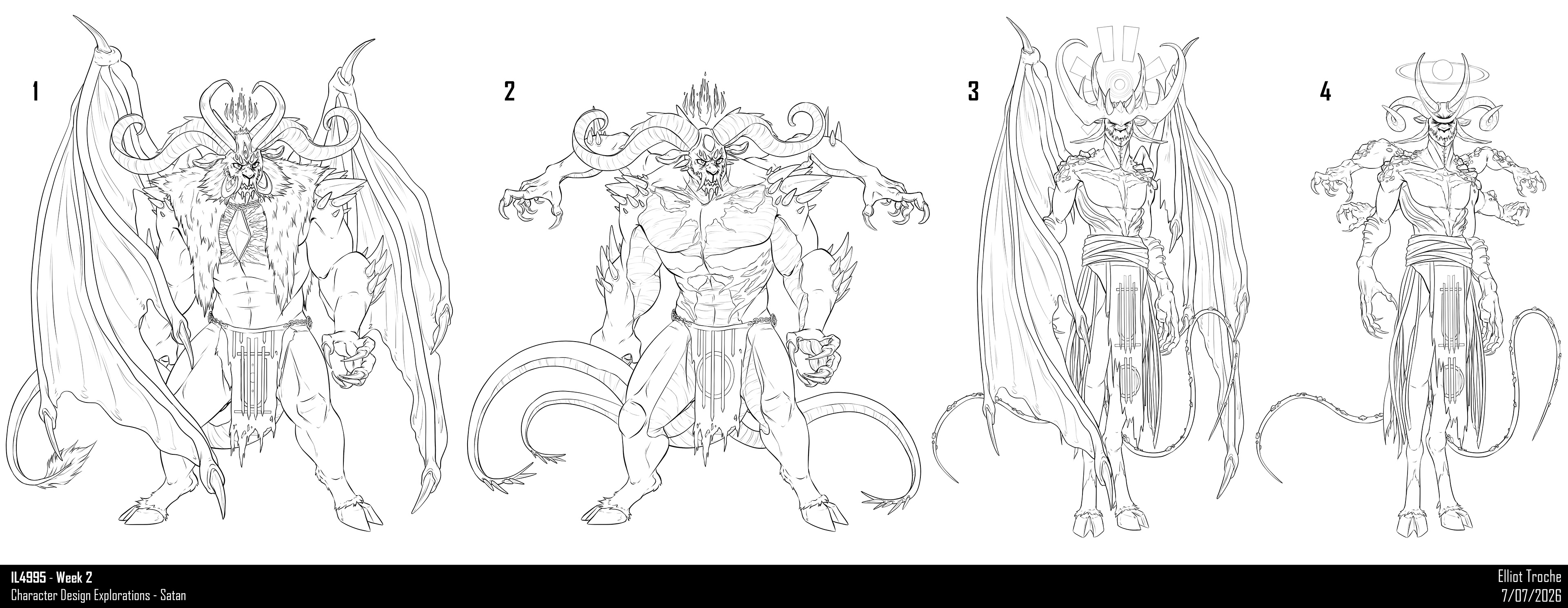  Satan - Character Design Line Drawings