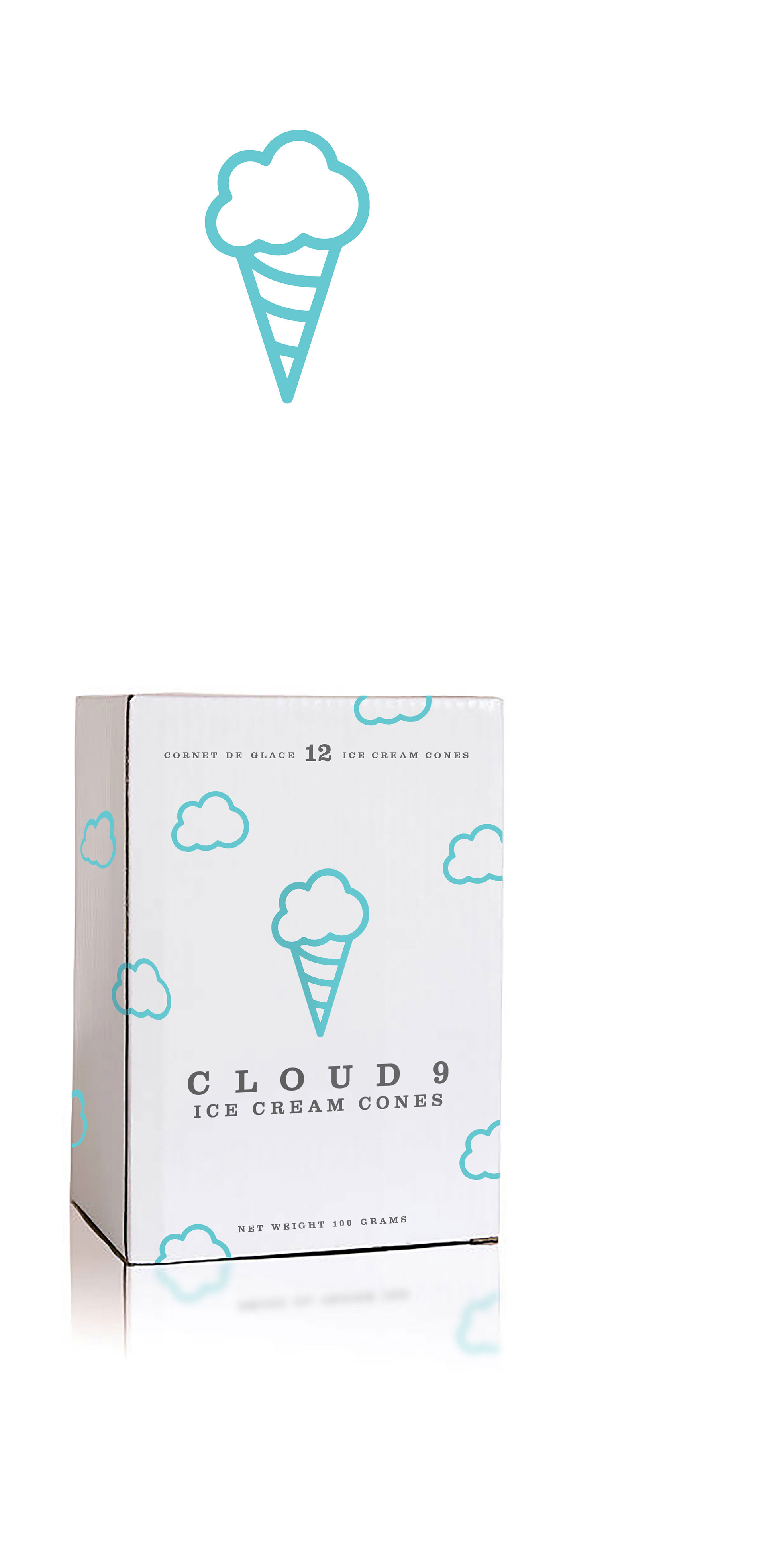 Cloud 9 ice cream cones logo and packaging