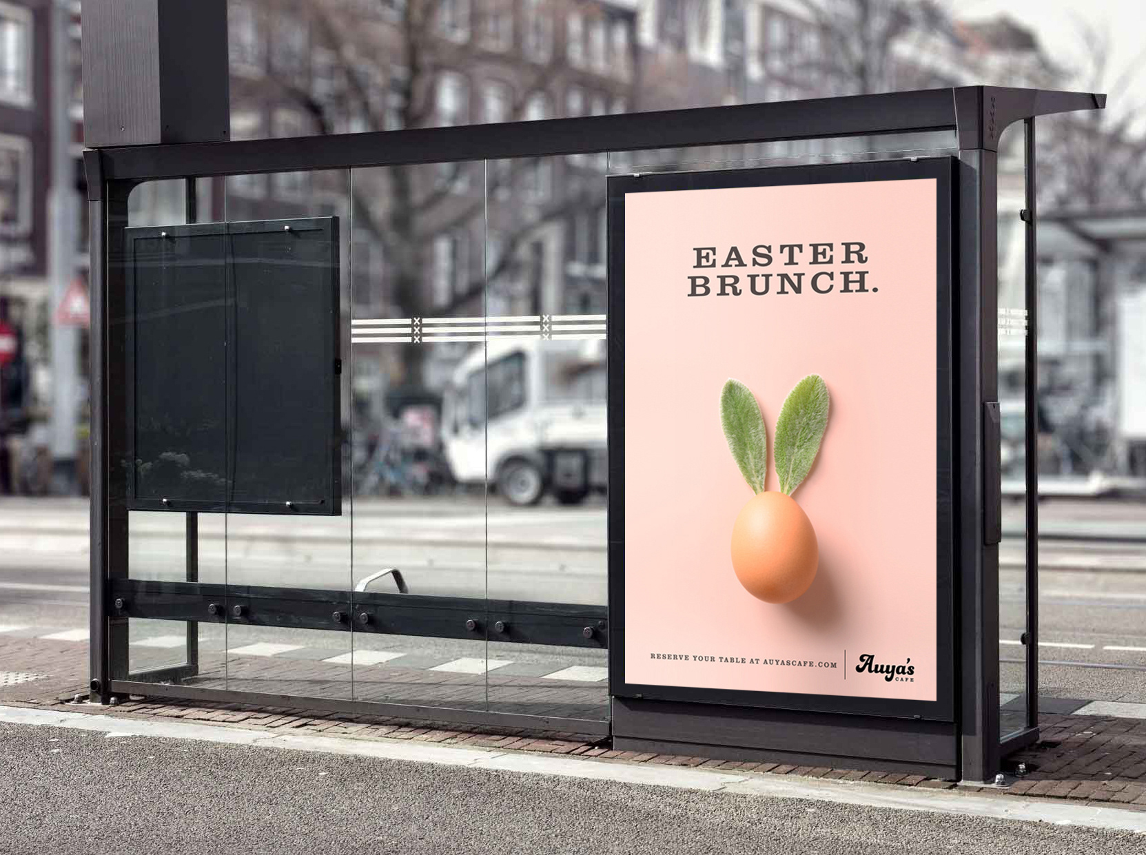 Transit shelter ad for a restaurant promotion
