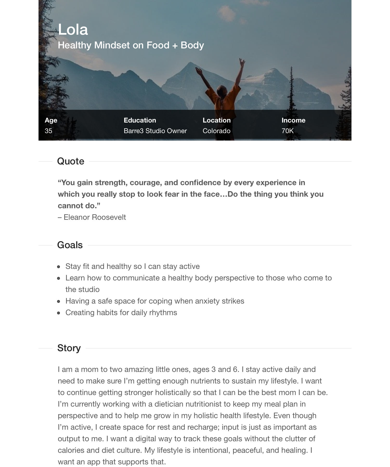Lola Persona - Healthy Mindset on Food and Body