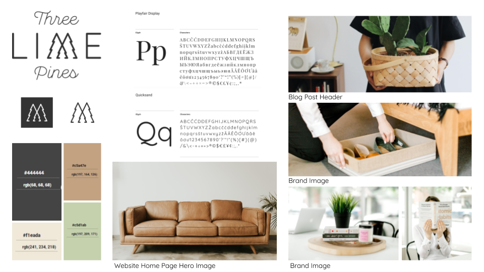 Brand and Mood Board with the Logo, Brand Colors, Brand Fonts, and Brand Imagery