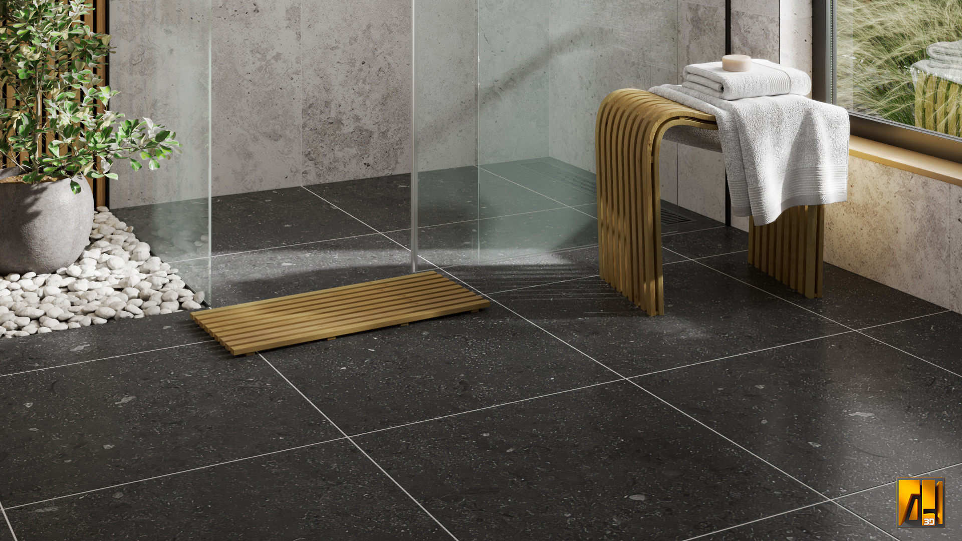 Mix Grigrio Travertine and Nero Black 60 x 60 cm tiles