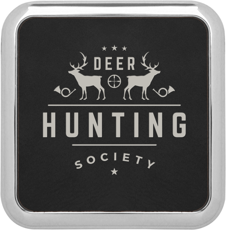 Black/ Silver Metal Coaster with Faux Leather Insert Square