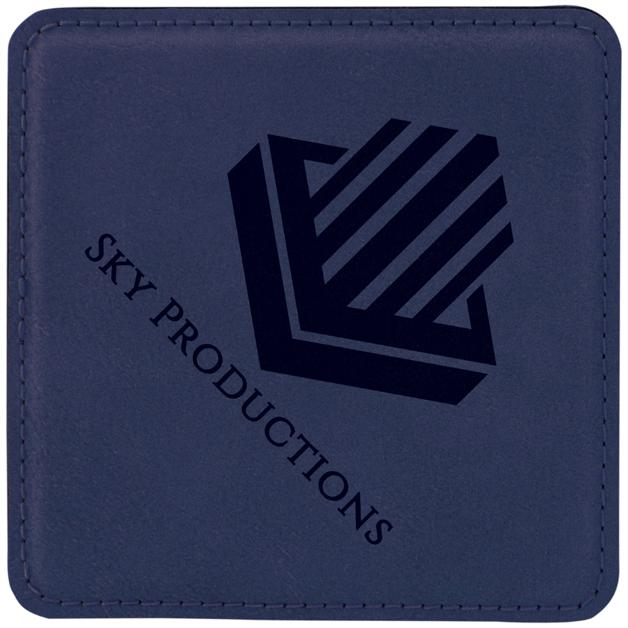 Blue Faux Leather Coaster Square