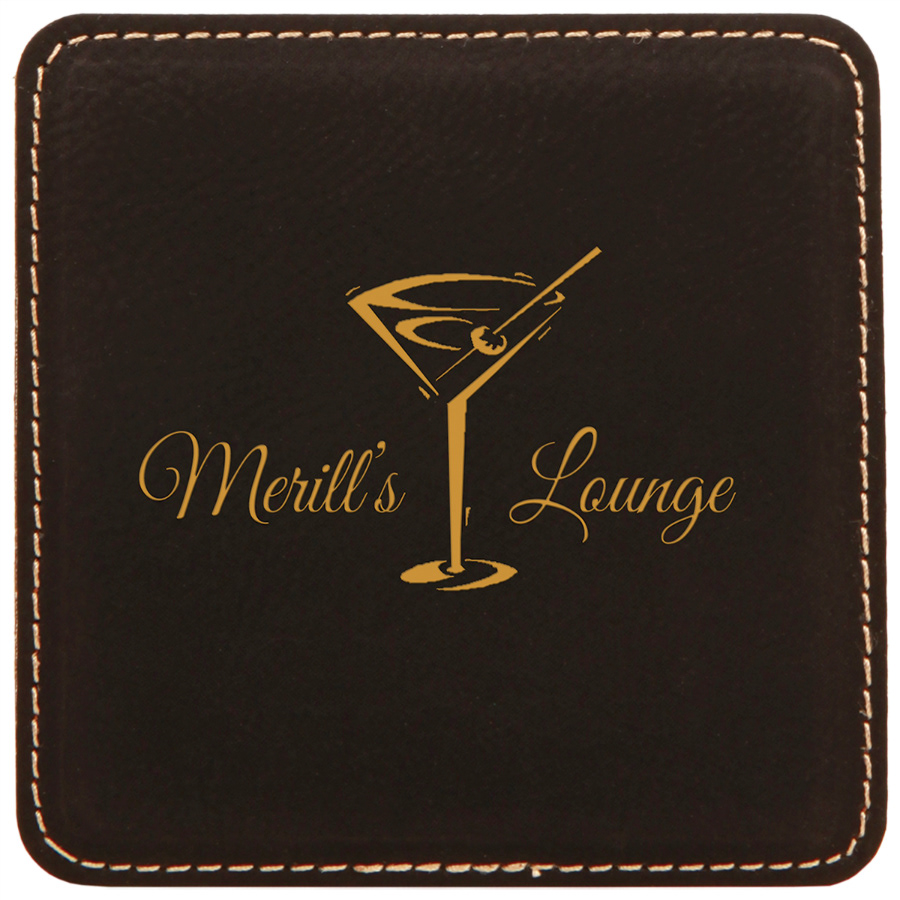 Black/Gold Faux Leather Coaster Square