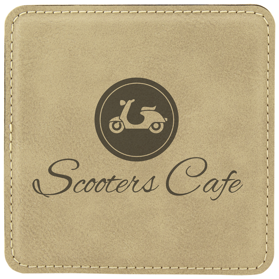 Tan Faux Leather Coaster Square
