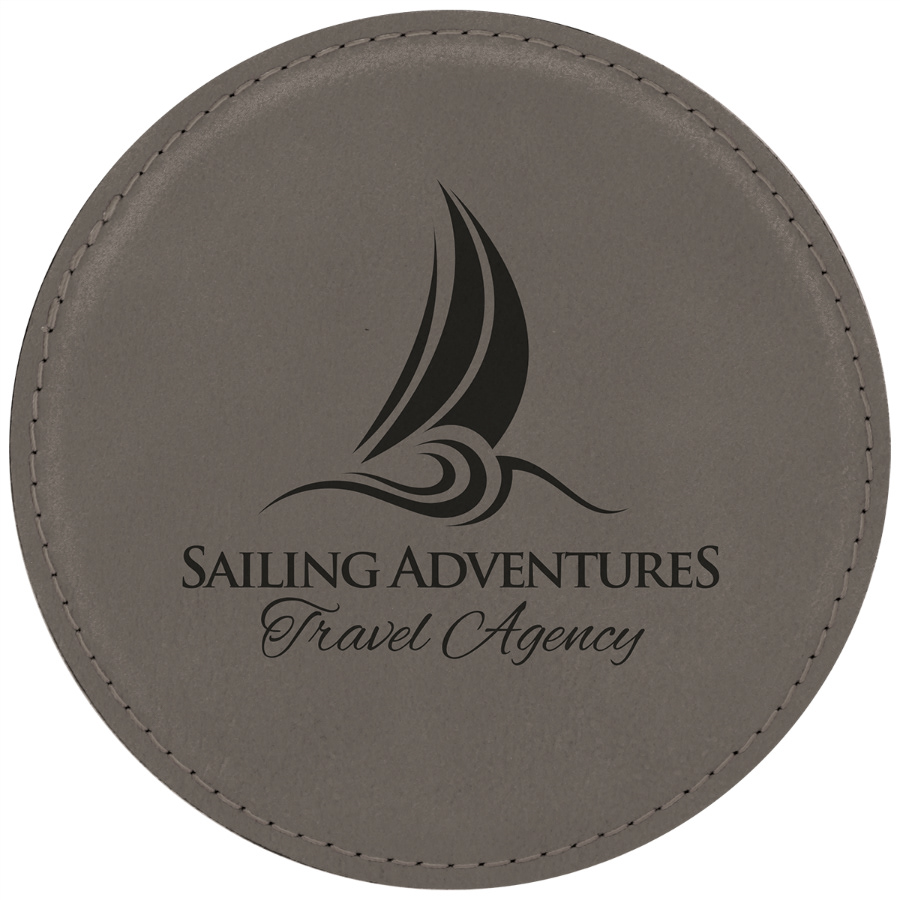 Gray Faux Leather Coaster Round