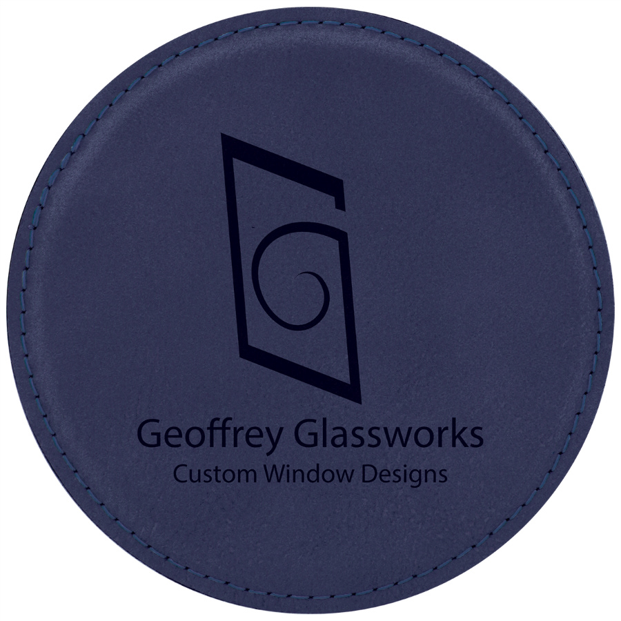 Blue Faux Leather Coaster Round