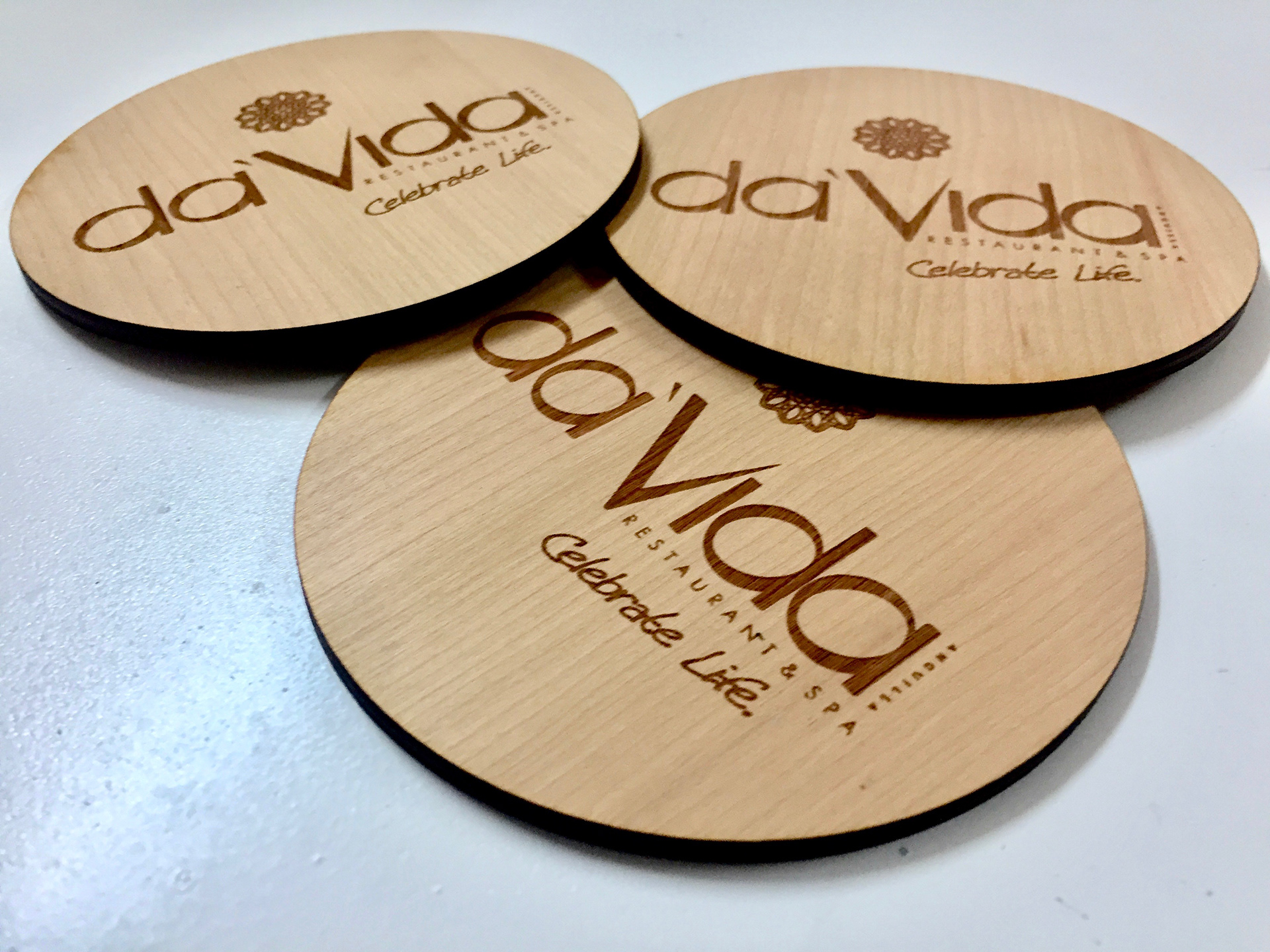 Davida's Restaurant Cherry Wood Coasters