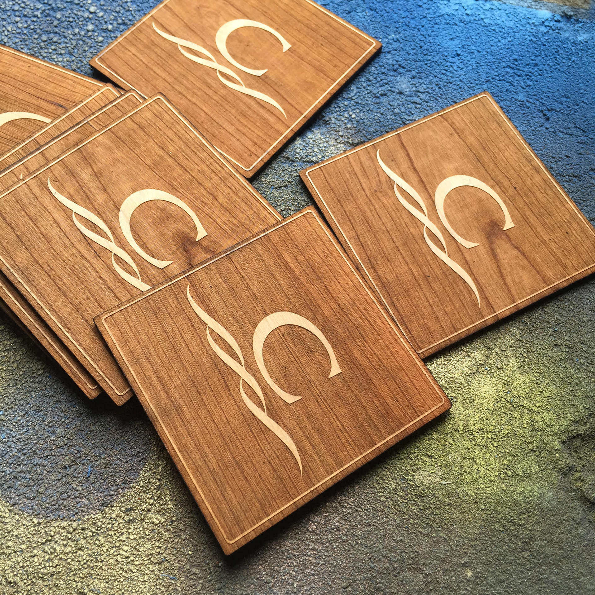 Cerulean Villa Cherry Wood Coasters
