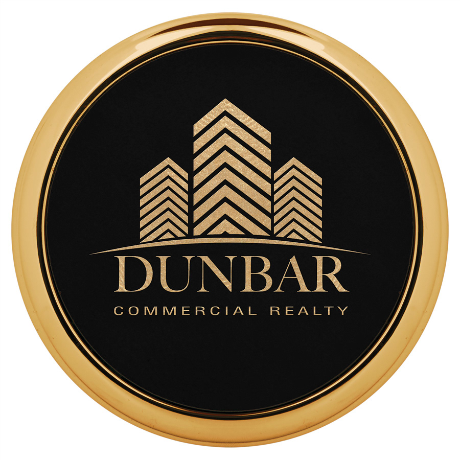 Black/ Gold Metal Coaster with Faux Leather Insert Round