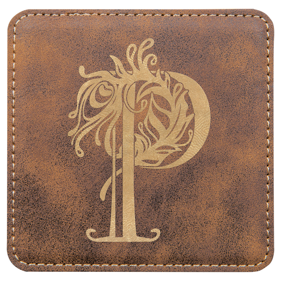 Rustic Gold Faux Leather Coaster Square