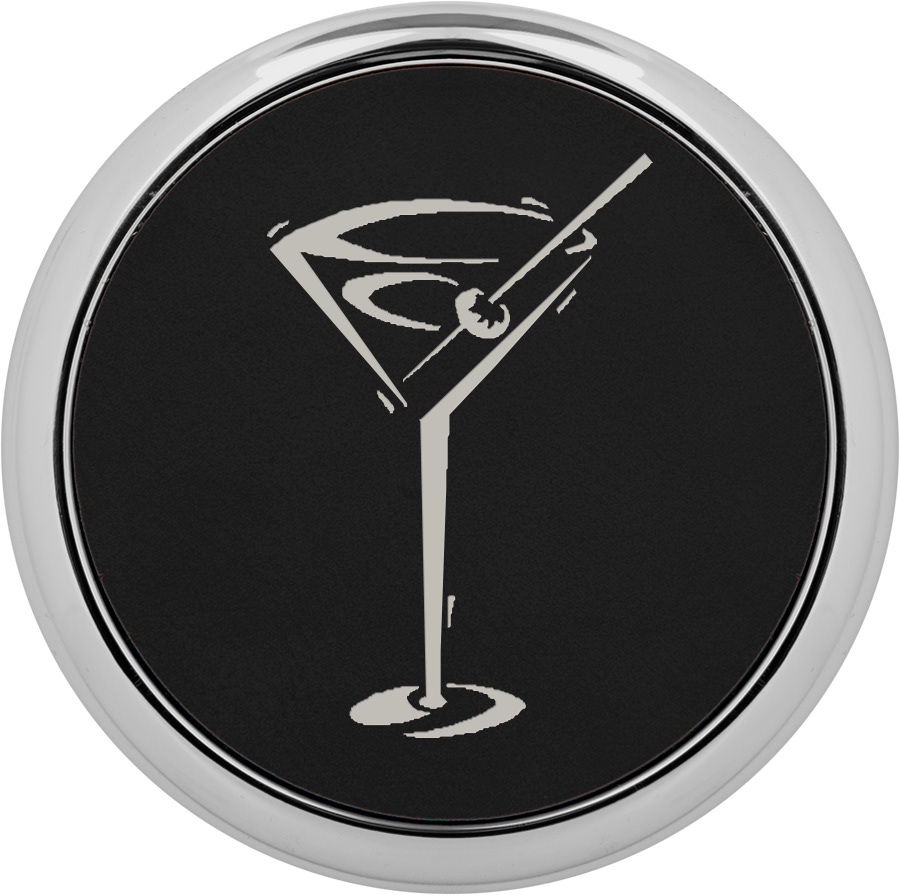 Black/ Silver Metal Coaster with Faux Leather Insert Round