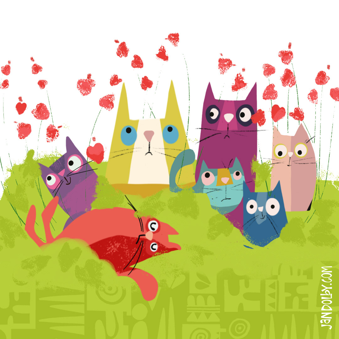Cats in the Garden by Jan Dolby